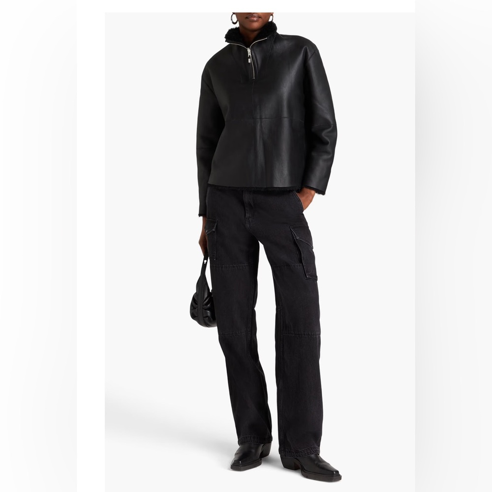 NWOT IRO Reversible Black Leather three quarter zip with Shearling Lining